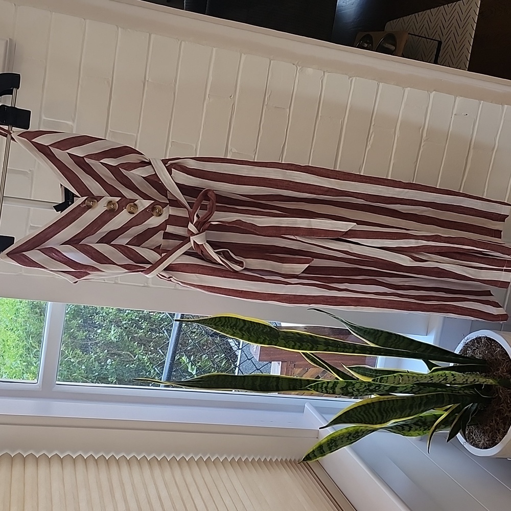 Striped Maroon and White Jumpsuit, Small
